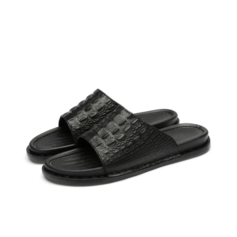AIPSEN Rubber Sole Slip Resistant Abrasion Resistant Slide Slippers Men's Black-2