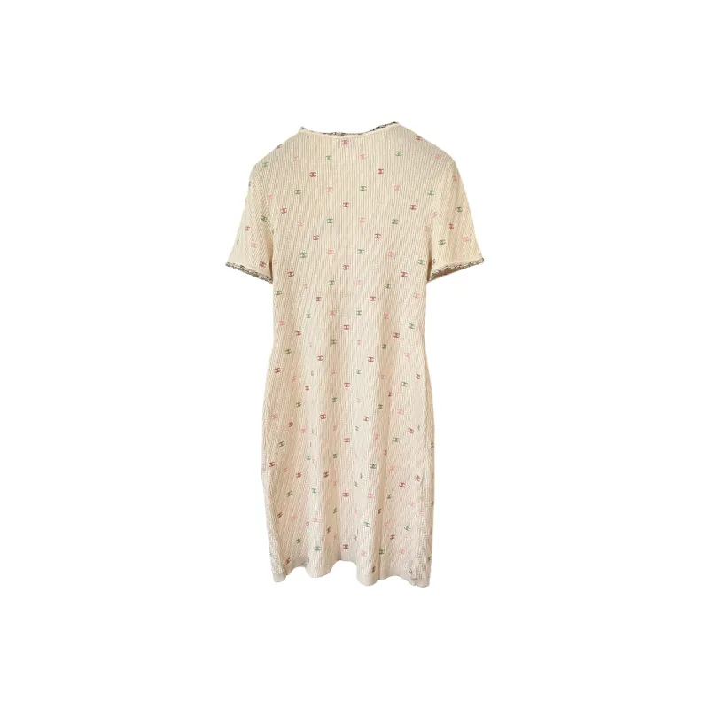 CHANEL Short Sleeved Dress Women's Beige-1