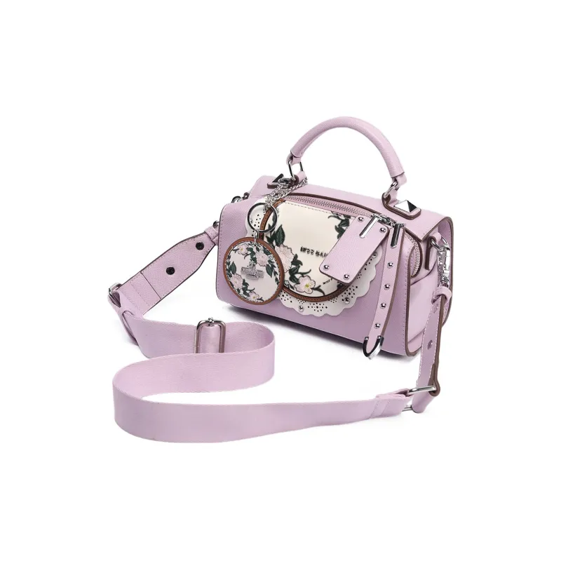 MISS GAIL Synthetic Leather Handbag Regular Women's Cross Grain Green/Cross Grain Purple-23