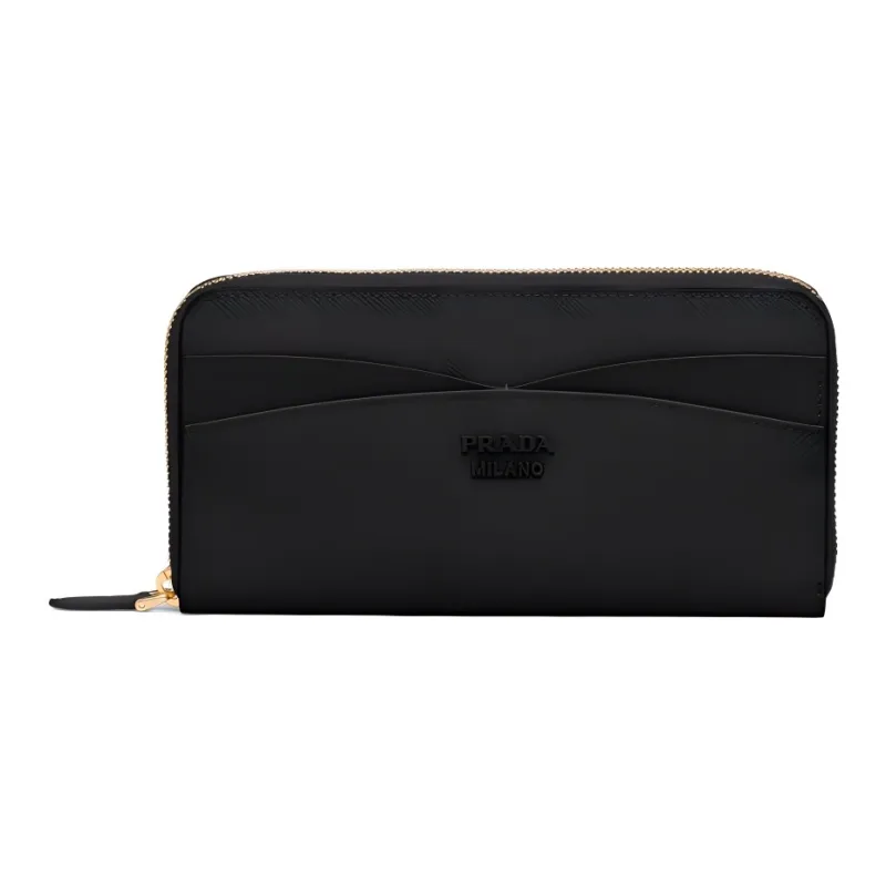 PRADA Saffiano Leather Wallet Large Size Women's Black-0