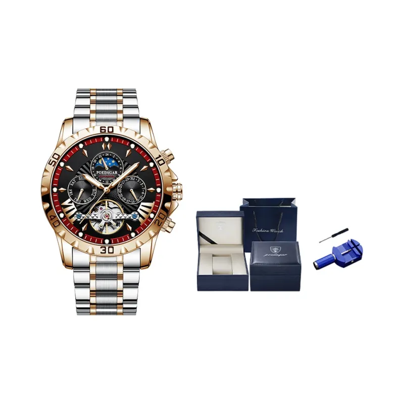 POEDAGAR Automatic Mechanical Movement Stainless Steel Watchband Watch Men's Watches Black Dial-15