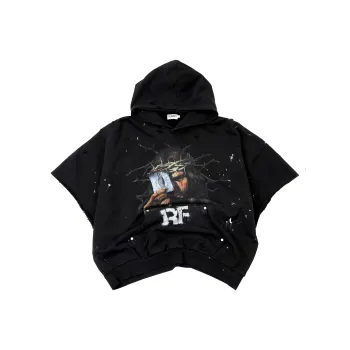 RESERFF Short Sleeved Hoodie Trendy Brand Loose Fit T Shirt Men's Vintage Gray