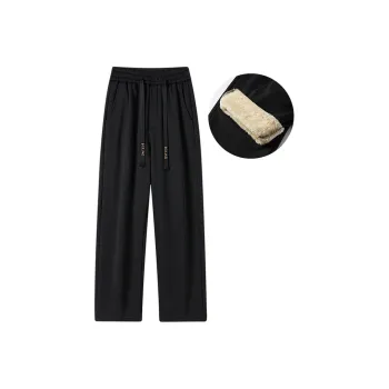 I.E Casual Pants Unisex Black Fleece-Lined
