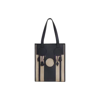 HERMES Canvas With Leather Tote Bag, Shopping Bag, Handbag, Shoulder Bag Women's Black & Beige
