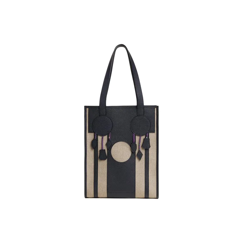 HERMES Canvas With Leather Tote Bag, Shopping Bag, Handbag, Shoulder Bag Women's Black & Beige-0