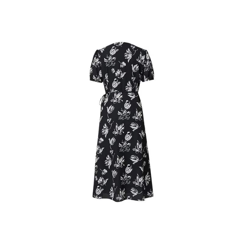 Hopeshow Short Sleeved Dress Women's Black White Floral 601-1