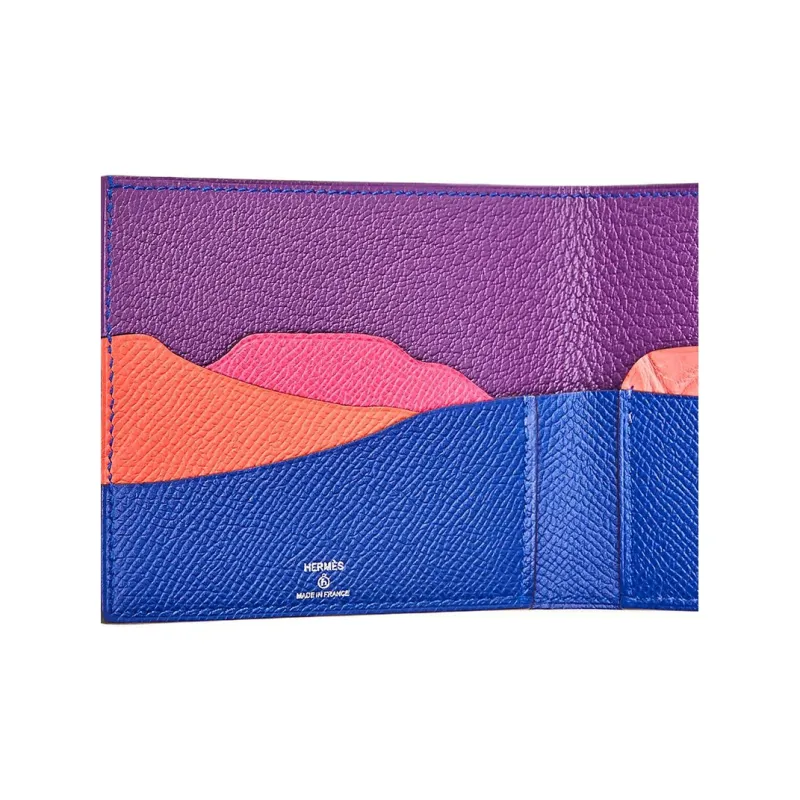 HERMES HISTOIRE NATURELLE Calfskin With Mysore Goat Skin And Crocodile Leather Wallet Unisex Blue-2