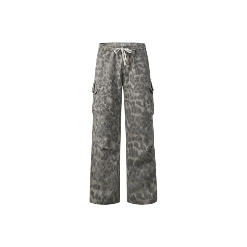 FAIRWHALE Casual Pants Unisex Black Gray Panther Print-0
