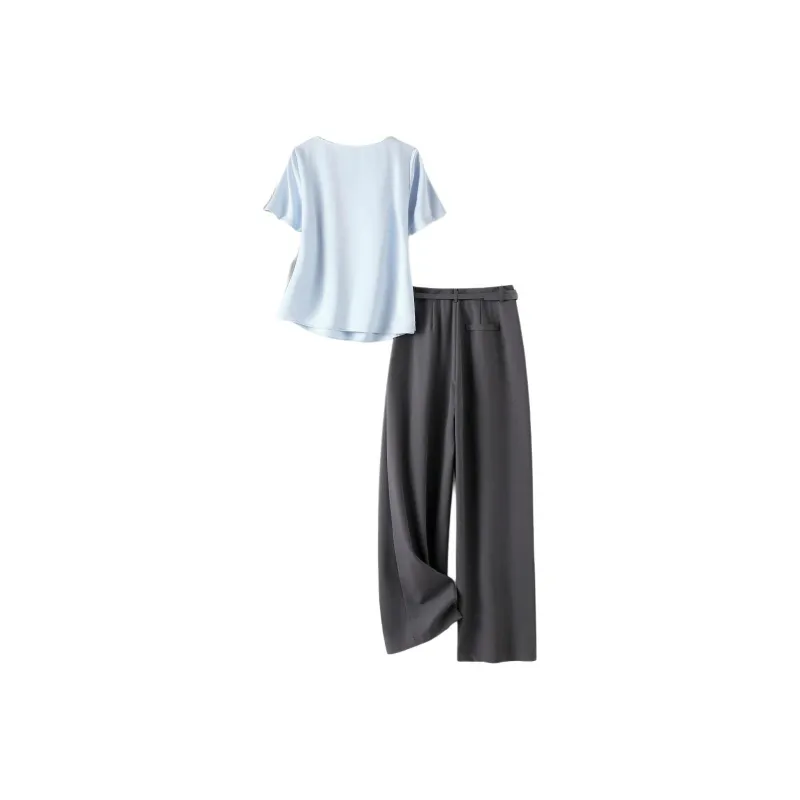 IHIMI Casual Suits Women's Sky Blue+Gray-2
