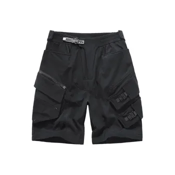 VIP Multi Pocket Design Sports Elastic Wide Leg Loose Fit Cargo Shorts 5/6 Unisex Black