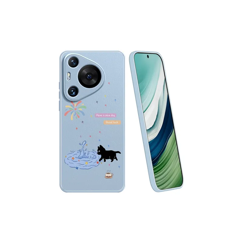 Lingtao Leather Material Kitten In The Pool Phone Cases Compatibility Huawei Pura 70 Pro+/P60/P50/P40 Girlish Artistic-11