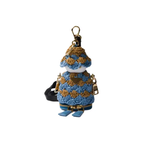 PRADA Brass Bag Accessory Unisex Sky Blue & Caramel