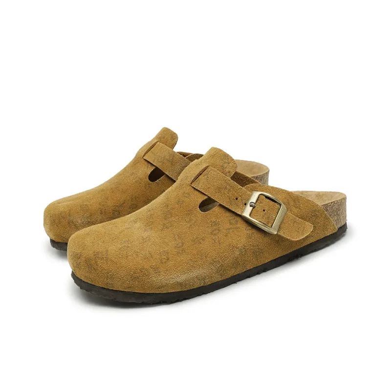 Mulinsen Cork Sole Leather Patchwork Abrasion Resistant Closed Toe Slippers Unisex-7