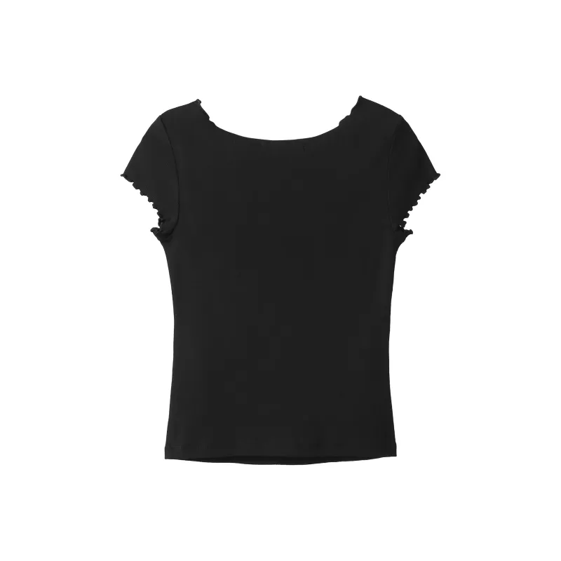 Fstudio Summer Atmosphere Design Solid Color Slimming Short Sleeved T Shirts Women's-8