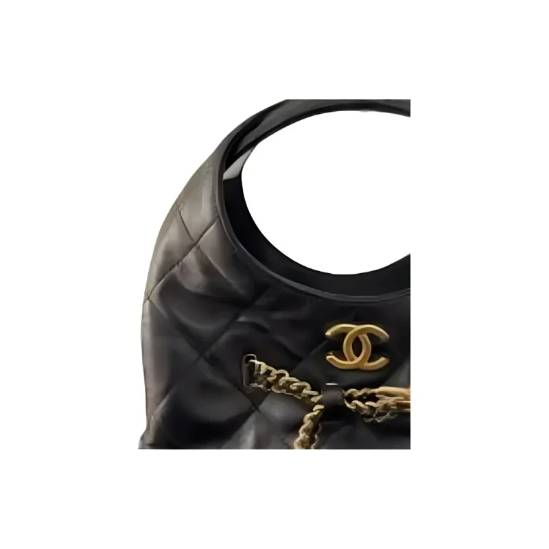 CHANEL Litchi Grain Cow Leather Basket Bag Handbag Women's Black-2