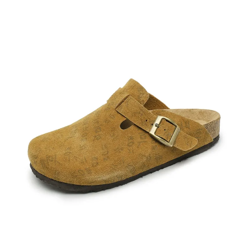 Mulinsen Cork Sole Leather Patchwork Abrasion Resistant Closed Toe Slippers Unisex-6