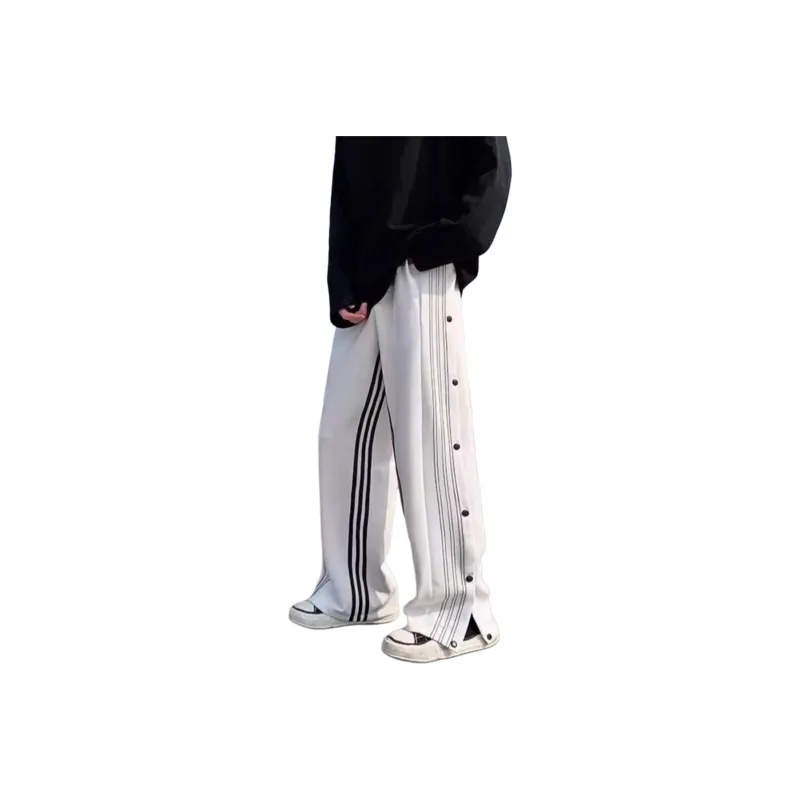 WELTER EXPERIMENT Side Snap Button Stripes Patchwork Design Casual Pants Unisex-14