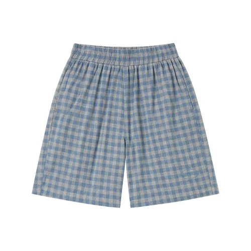 Phew Casual Shorts Men's Gray Blue Plaid