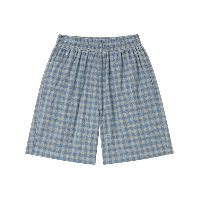 Phew Casual Shorts Men's Gray Blue Plaid-0