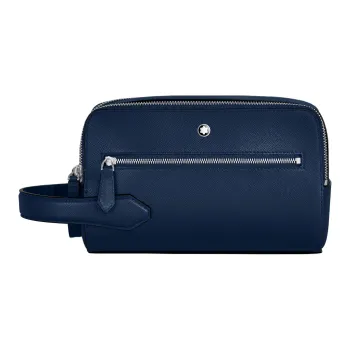 MONTBLANC Full Grain Cow Leather Toiletry Bag Men's Pen Blue