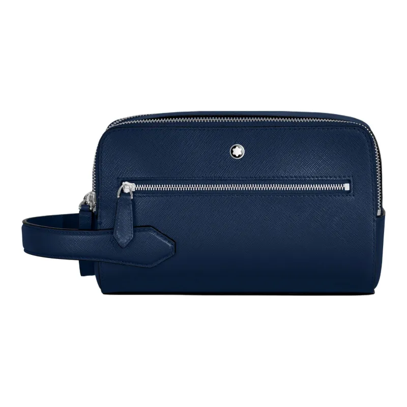 MONTBLANC Full Grain Cow Leather Toiletry Bag Men's Pen Blue-0