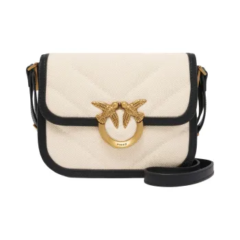 PINKO Fabric Crossbody Bag, Shoulder Bag Women's Beige & Black