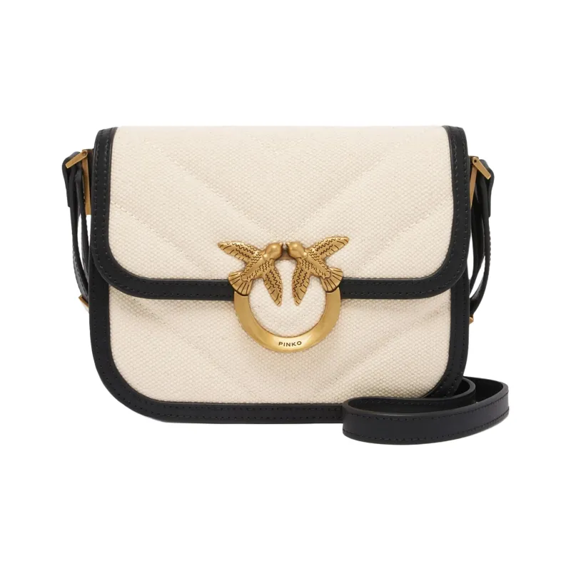 PINKO Fabric Crossbody Bag, Shoulder Bag Women's Beige & Black-0