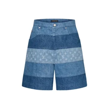 LOUIS VUITTON Striped Patchwork Denim Shorts