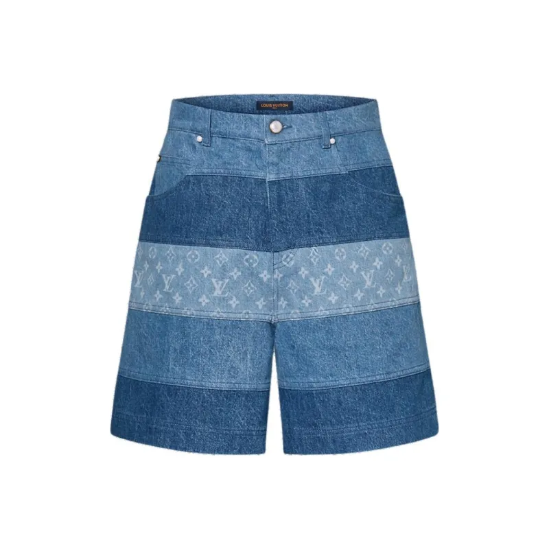 LOUIS VUITTON Striped Patchwork Denim Shorts-0
