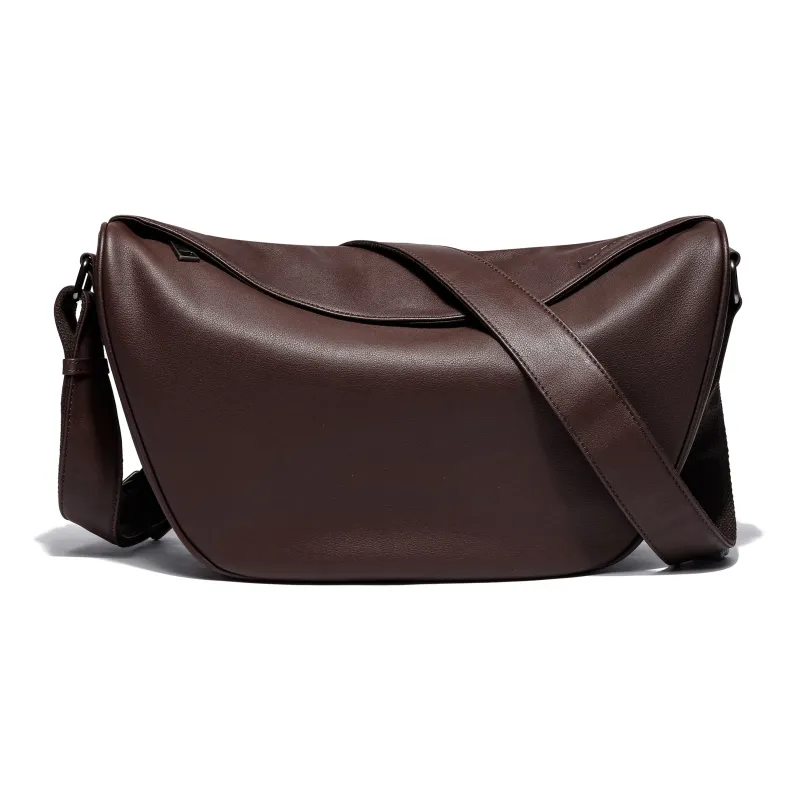Ace Paul Cow Leather Crescent Bag, Small Square Bag, Shoulder Bag, Crossbody Bag Medium Size Unisex Black-11