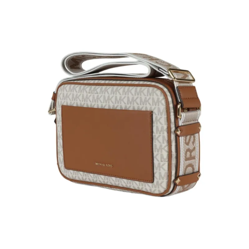 MICHAEL KORS PVC Shoulder Bag Women's Vanilla White & Acorn Brown-1
