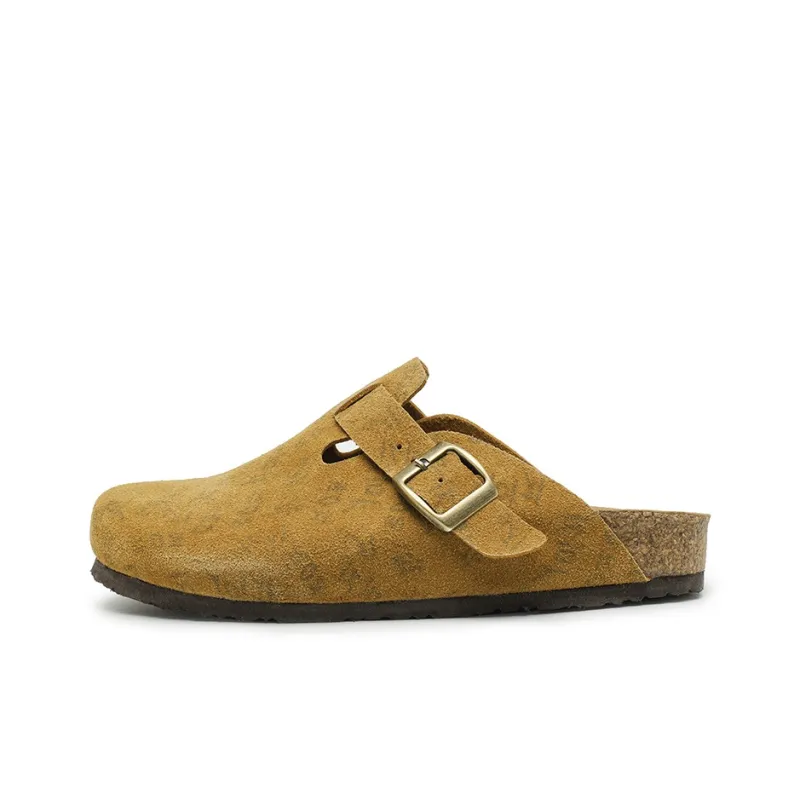 Mulinsen Cork Sole Leather Patchwork Abrasion Resistant Closed Toe Slippers Unisex-5