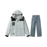 Set (White Gray Top+Medium Blue Pants)