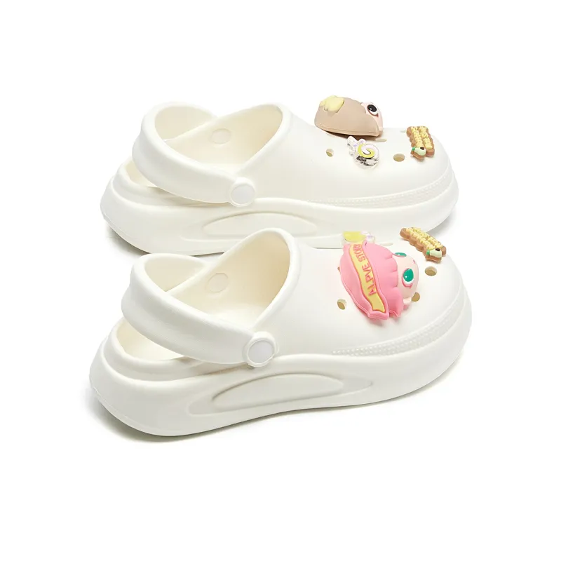 La Chapelle Cream White Soft Sole Cream Puff Shoes, Fresh Look Commute, Niche Casual Clogs Women's White-1