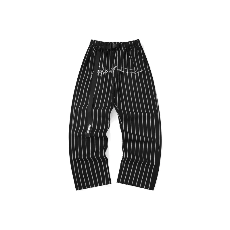 GENANX Casual Pants Unisex Black White Stripes-0