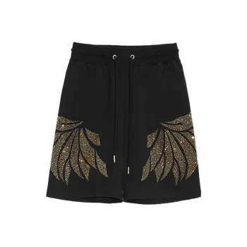 TCH Classic Angel Wings Feather Embroidery With Rhinestones Loose Fit Shorts Unisex
