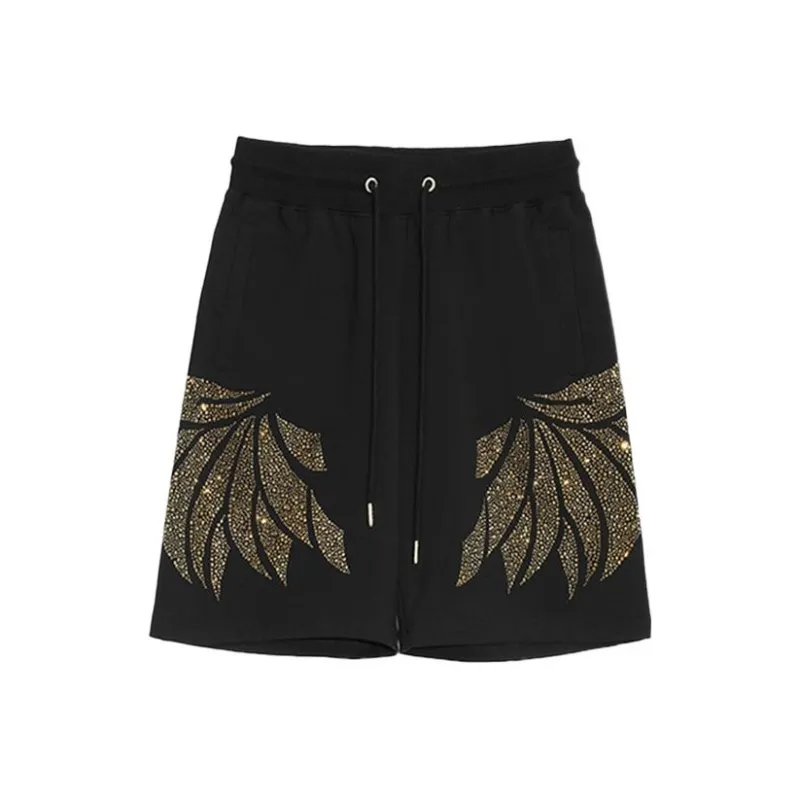TCH Classic Angel Wings Feather Embroidery With Rhinestones Loose Fit Shorts Unisex-0