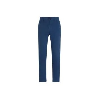 HUGO BOSS Tapered Fit Chinos In Stretch Cotton Satin Casual Pants Men's Blue