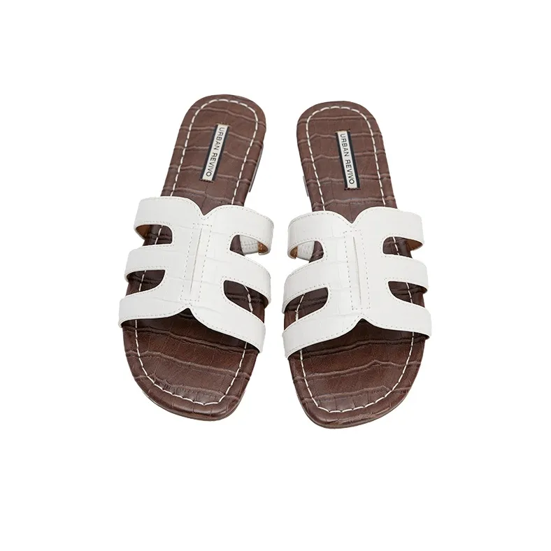 URBAN REVIVO Slip Resistant Slide Slippers Women's Ecru-2