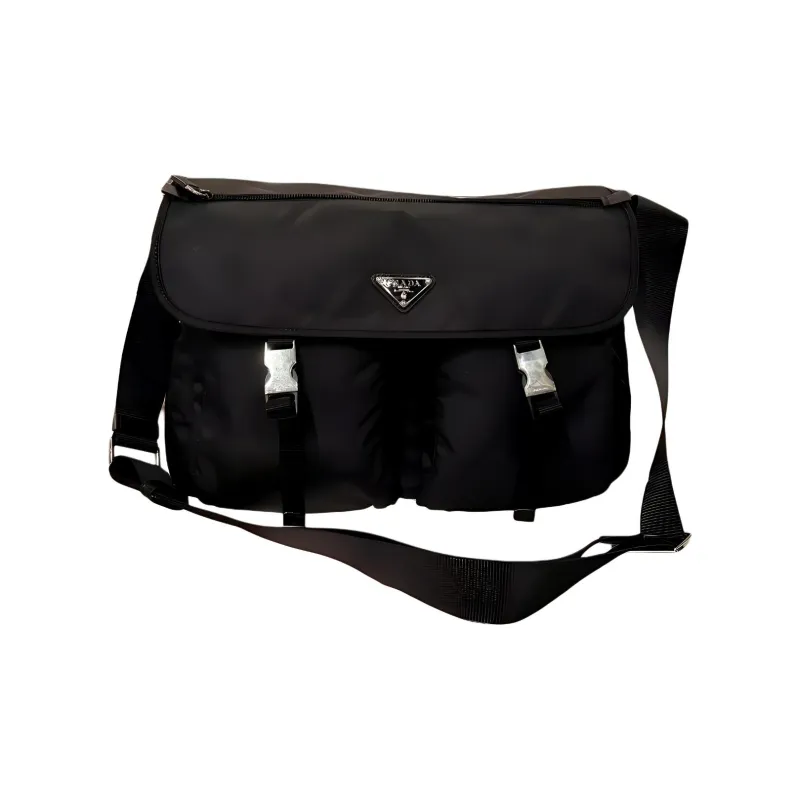 PRADA Recycled Nylon Messenger Bag, Shoulder Bag, Crossbody Bag Tubas Unisex Black-1