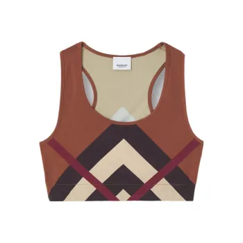 Burberry Chevron Check Print Stretch Cropped Top 'Dark Birch Brown'