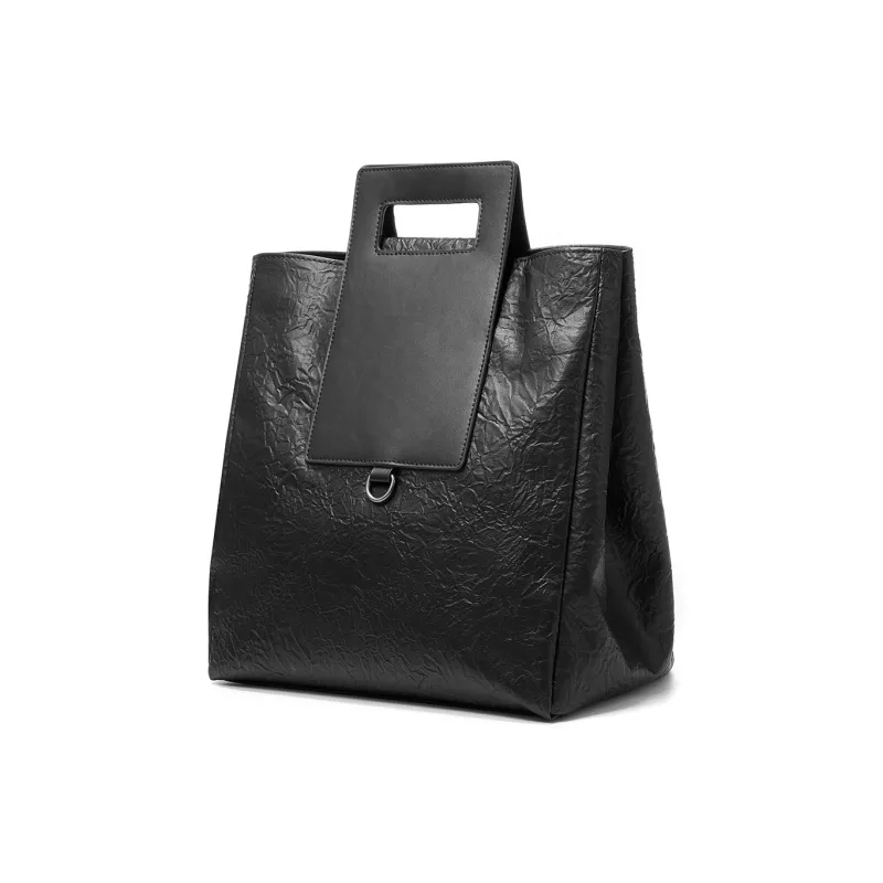 Yawei Kuroda PU Shopping Bag Handbag Regular Unisex Black-3