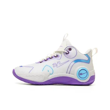 Binary Cushioning Abrasion Resistant Breathable Slip Resistant Mid Top Basketball Shoes Unisex Beige Purple