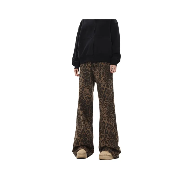 KIRHNE Jeans Unisex Leopard Print Black-0