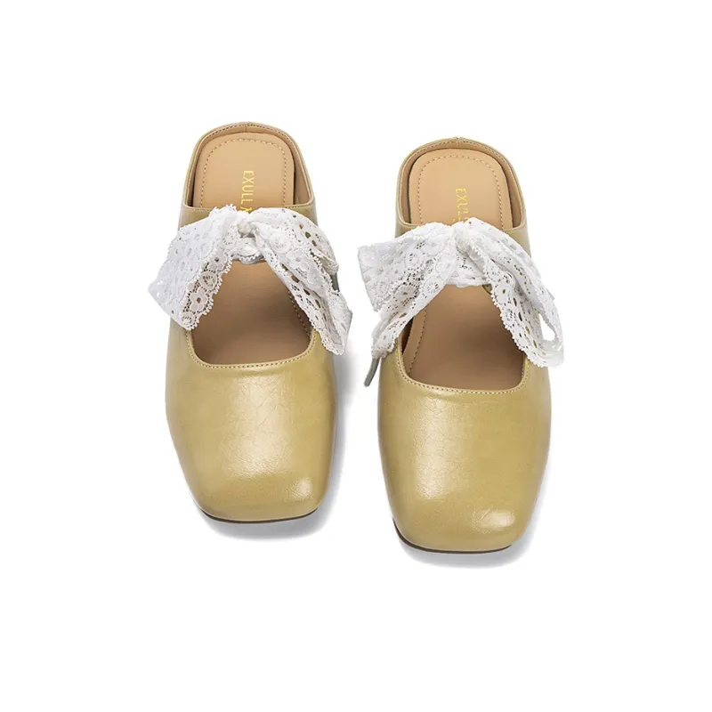 EXULL Q Leather Patchwork Odor Resistant Slip Resistant Closed Toe Slippers Women's Yellow-2