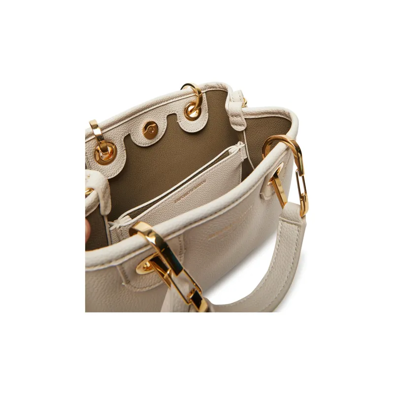EMPORIO ARMANI Polyurethane Tote Bag, Shopping Bag, Shoulder Bag, Handbag Trumpets Women's Milk White-4
