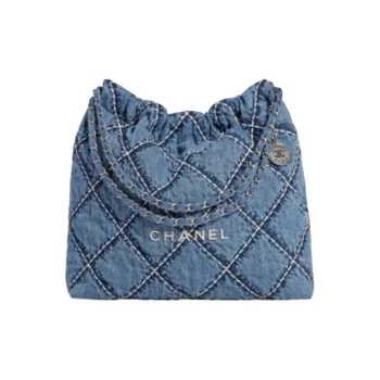 CHANEL Denim Hobo Bag Shoulder Bag Medium Size Women's Blue