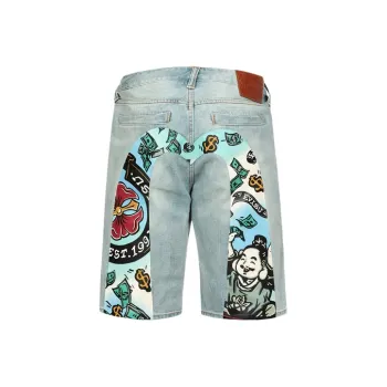 EVISU SS24 Playful Godhead Daicock Print Regular Fit Denim Shorts