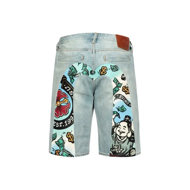 EVISU SS24 Playful Godhead Daicock Print Regular Fit Denim Shorts-0