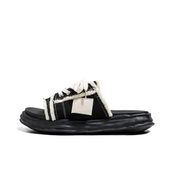 MILLIE'S Leather Patchwork Cuffed Abrasion Resistant Slide Slippers Men's Black